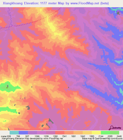 Xiangkhoang,Laos Elevation Map