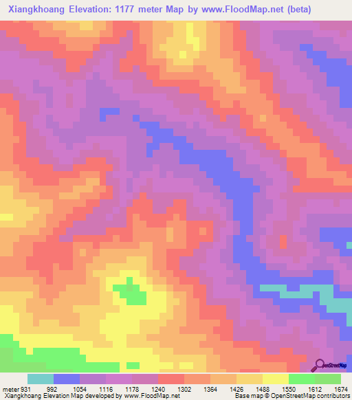 Xiangkhoang,Laos Elevation Map