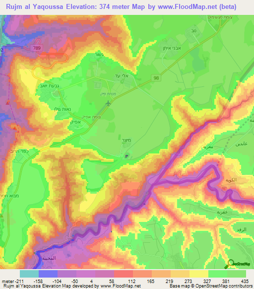 Rujm al Yaqoussa,Syria Elevation Map