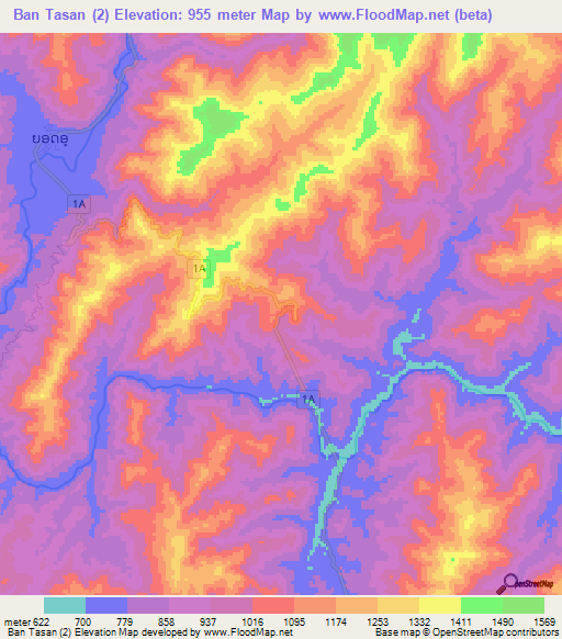 Ban Tasan (2),Laos Elevation Map