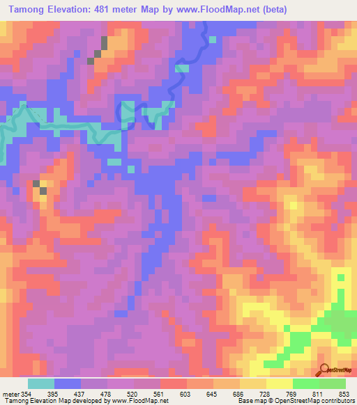Tamong,Laos Elevation Map