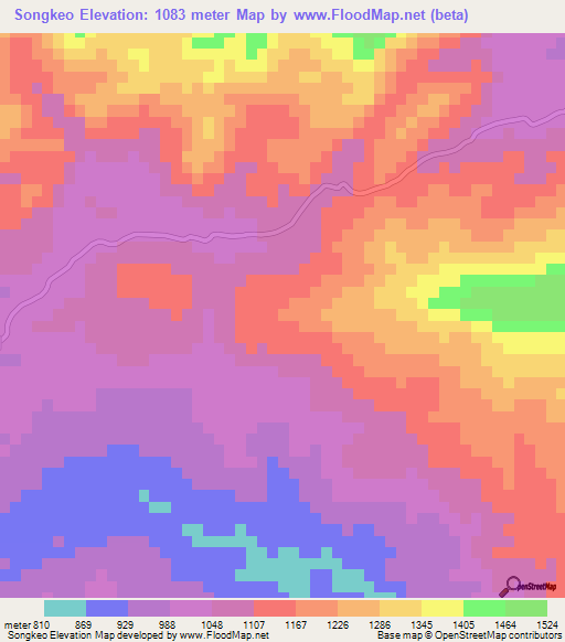 Songkeo,Laos Elevation Map