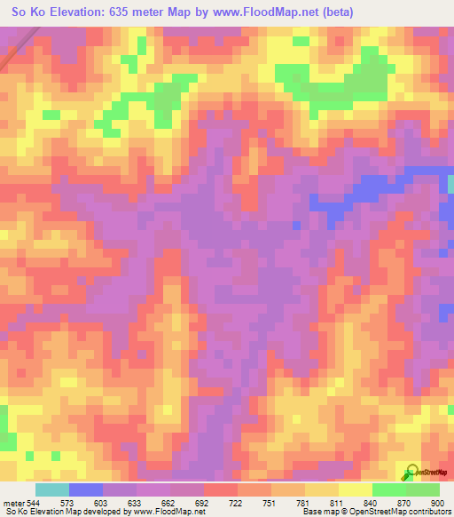 So Ko,Laos Elevation Map