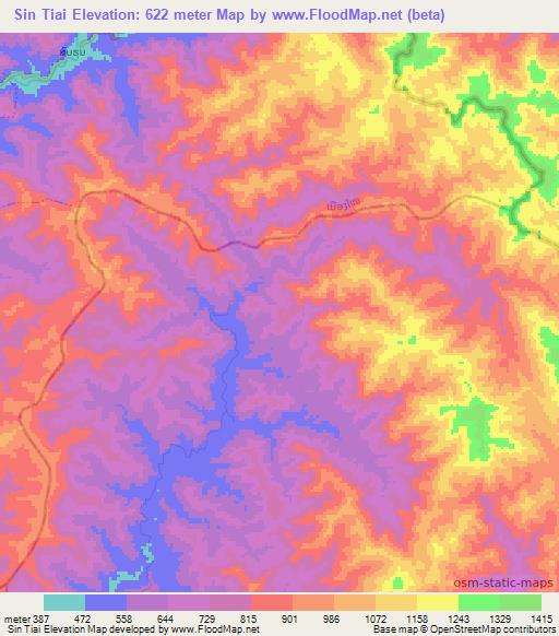 Sin Tiai,Laos Elevation Map