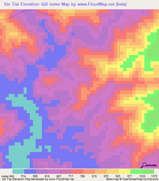 Sin Tiai,Laos Elevation Map