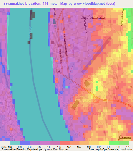 Savannakhet,Laos Elevation Map