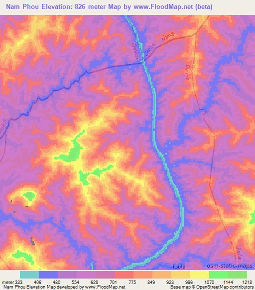 Nam Phou,Laos Elevation Map