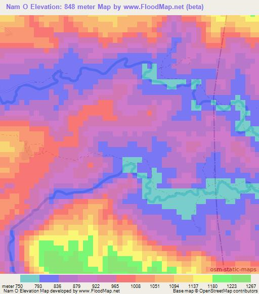 Nam O,Laos Elevation Map