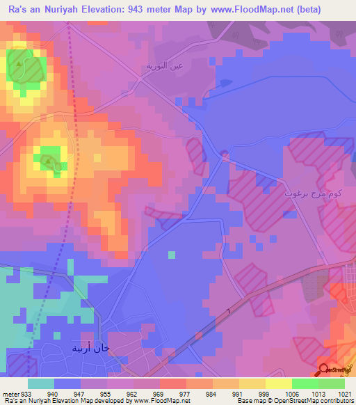 Ra's an Nuriyah,Syria Elevation Map