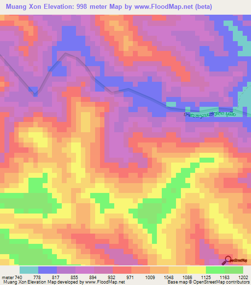 Muang Xon,Laos Elevation Map