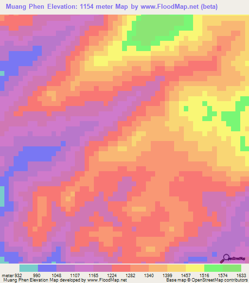 Muang Phen,Laos Elevation Map