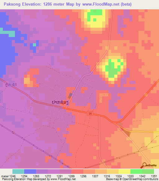 Pakxong,Laos Elevation Map