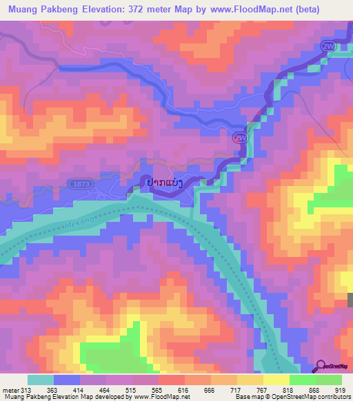 Muang Pakbeng,Laos Elevation Map