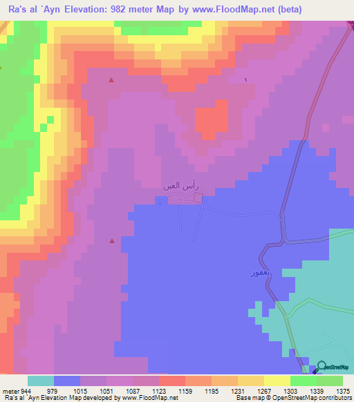 Ra's al `Ayn,Syria Elevation Map