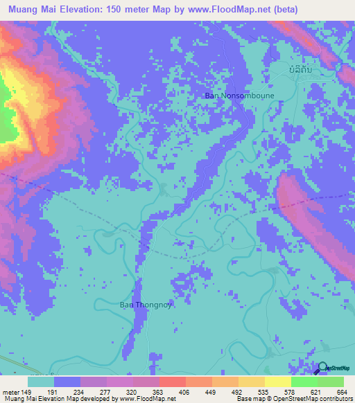 Muang Mai,Laos Elevation Map