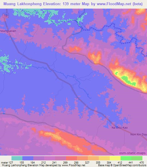 Muang Lakhonpheng,Laos Elevation Map