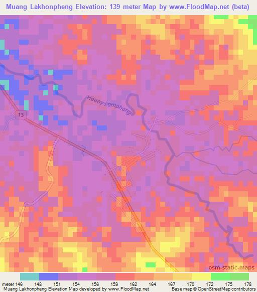 Muang Lakhonpheng,Laos Elevation Map