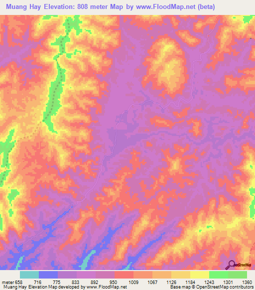 Muang Hay,Laos Elevation Map