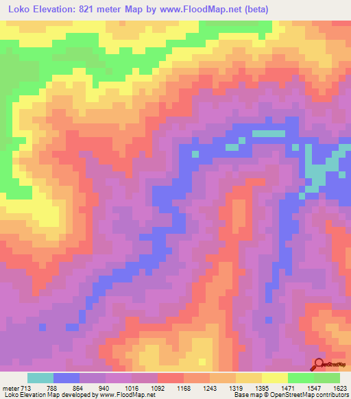 Loko,Laos Elevation Map