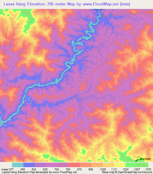 Lassa Hang,Laos Elevation Map