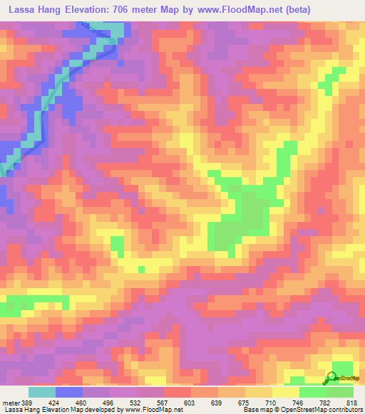 Lassa Hang,Laos Elevation Map