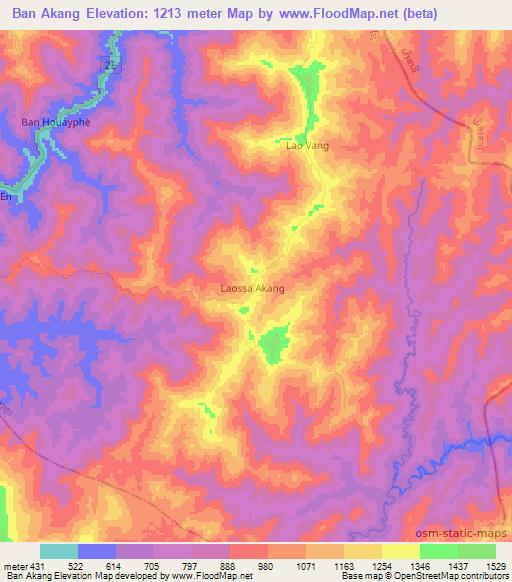 Ban Akang,Laos Elevation Map