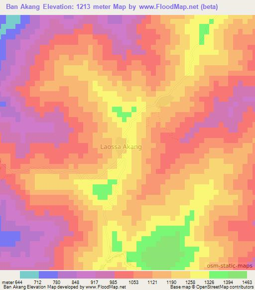 Ban Akang,Laos Elevation Map