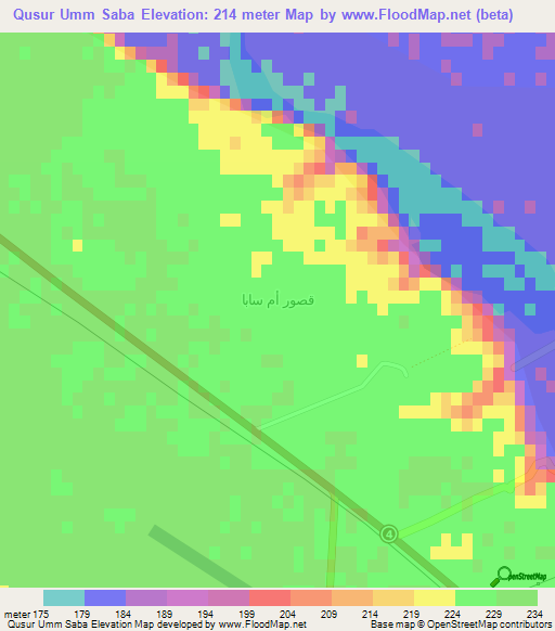 Qusur Umm Saba,Syria Elevation Map