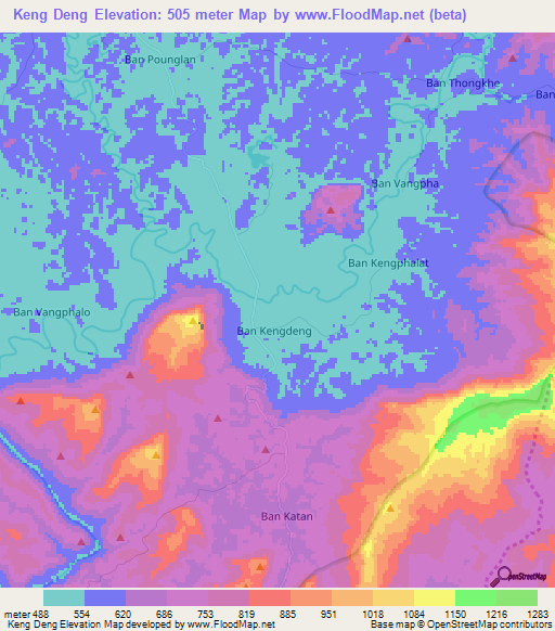 Keng Deng,Laos Elevation Map