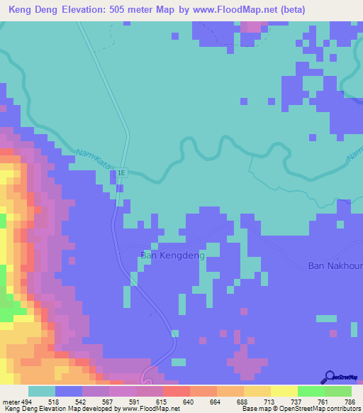Keng Deng,Laos Elevation Map