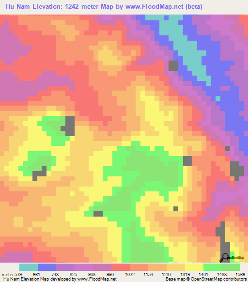 Hu Nam,Laos Elevation Map