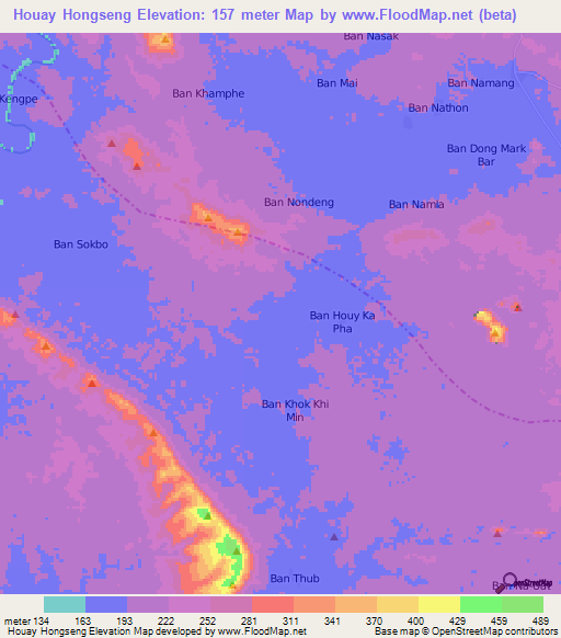 Houay Hongseng,Laos Elevation Map