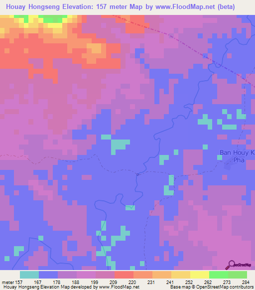 Houay Hongseng,Laos Elevation Map
