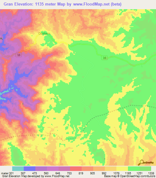 Gran,Laos Elevation Map