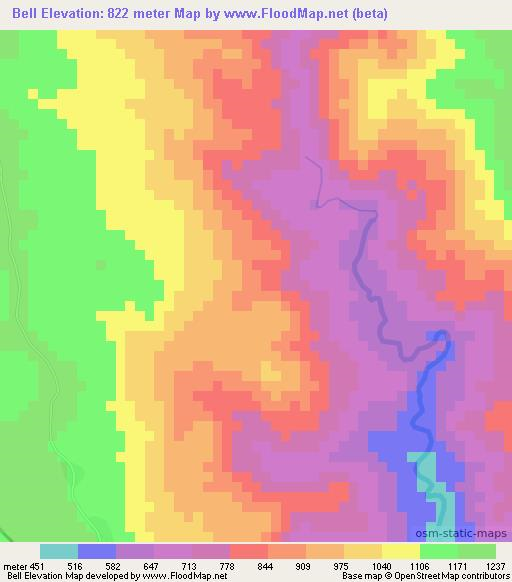 Bell,Laos Elevation Map