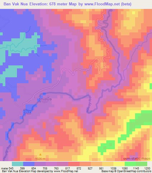 Ban Vak Nua,Laos Elevation Map