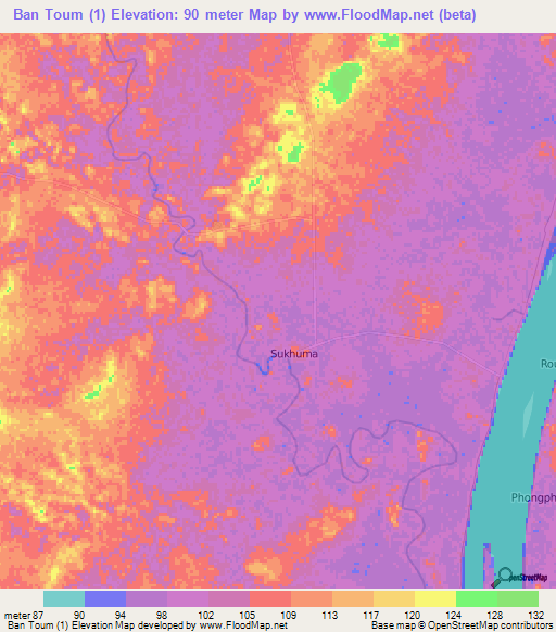 Ban Toum (1),Laos Elevation Map