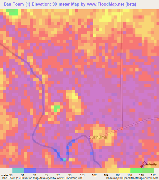 Ban Toum (1),Laos Elevation Map