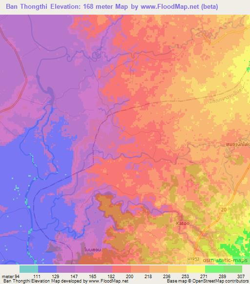Ban Thongthi,Laos Elevation Map
