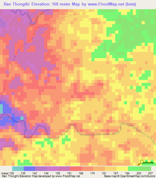 Ban Thongthi,Laos Elevation Map