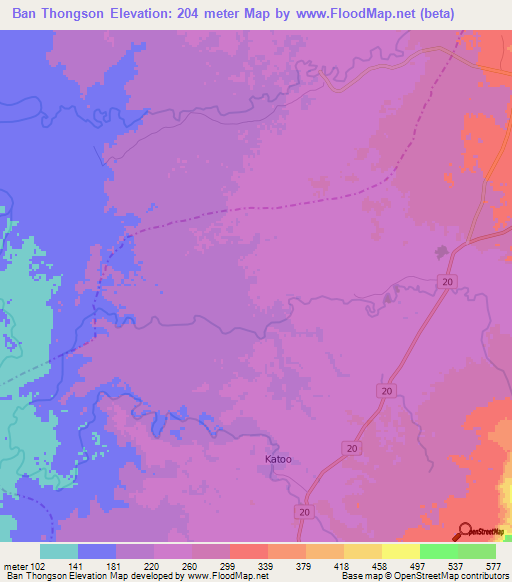 Ban Thongson,Laos Elevation Map