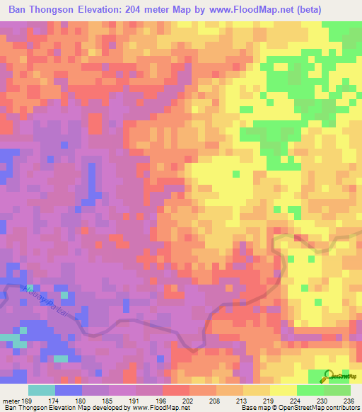 Ban Thongson,Laos Elevation Map