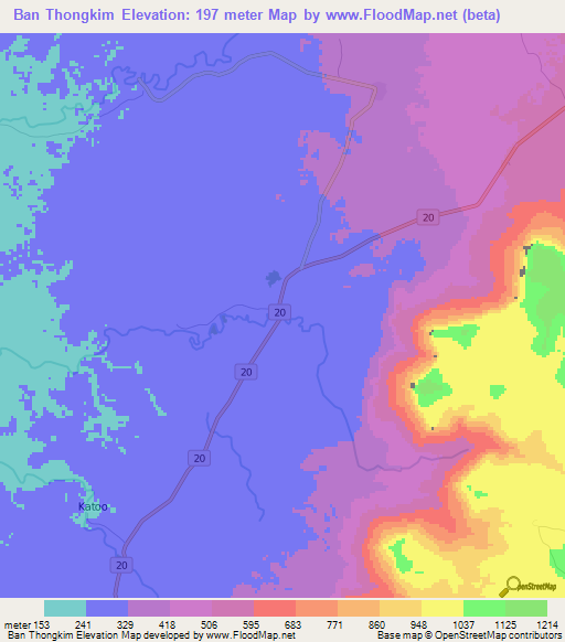 Ban Thongkim,Laos Elevation Map