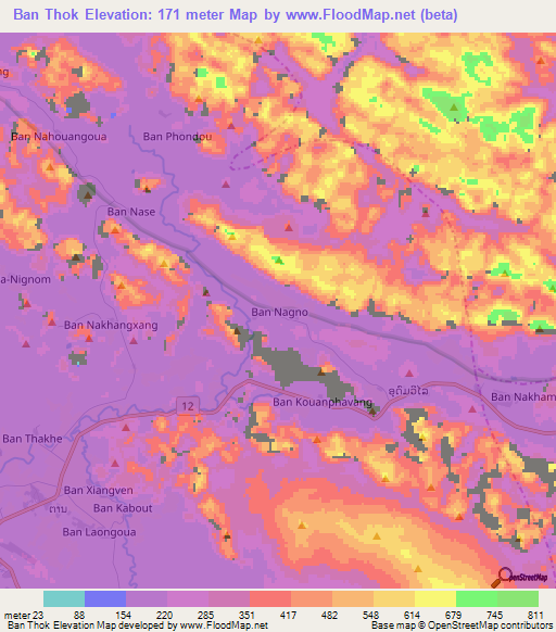 Ban Thok,Laos Elevation Map