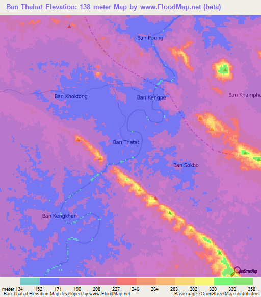 Ban Thahat,Laos Elevation Map