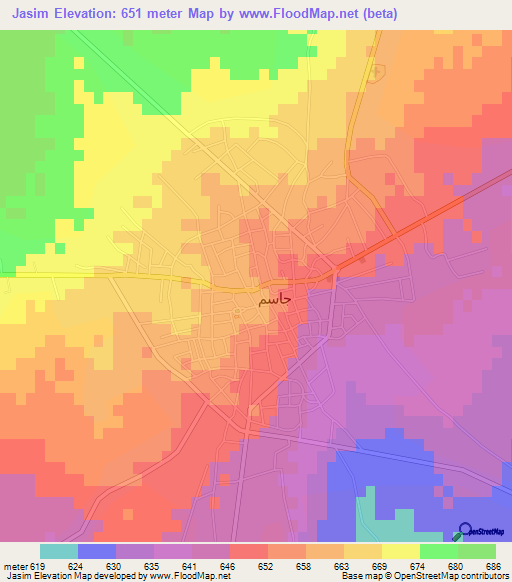 Jasim,Syria Elevation Map