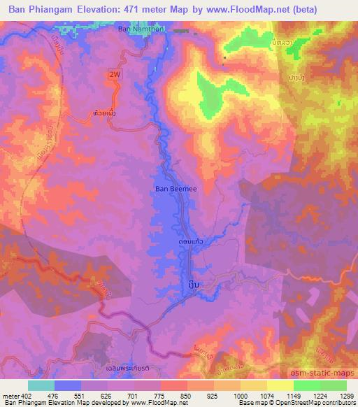 Ban Phiangam,Laos Elevation Map