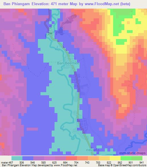 Ban Phiangam,Laos Elevation Map