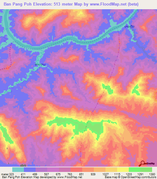 Ban Pang Poh,Laos Elevation Map