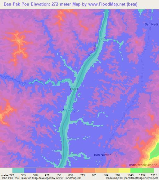 Ban Pak Pou,Laos Elevation Map